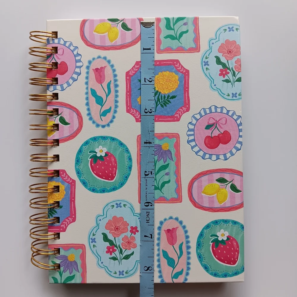 New Clementine Spiral-Bound Notebook Spring Floral Strawberry Gold Pink Blue